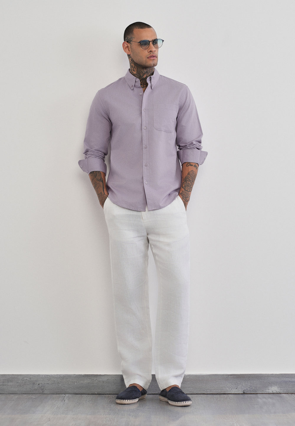 Lilac Cotton Linen Plain Shirt