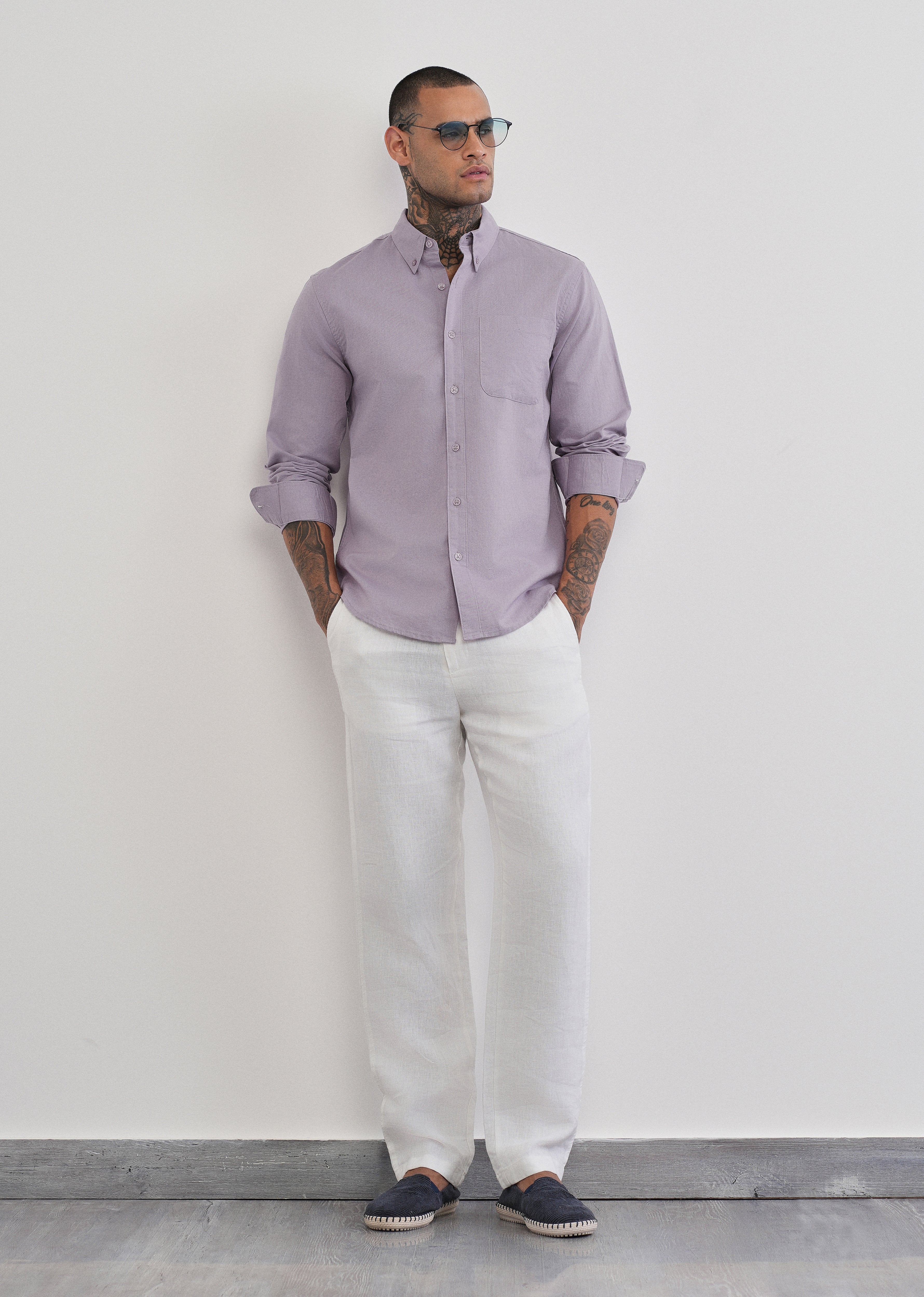 Lilac Cotton Linen Plain Shirt