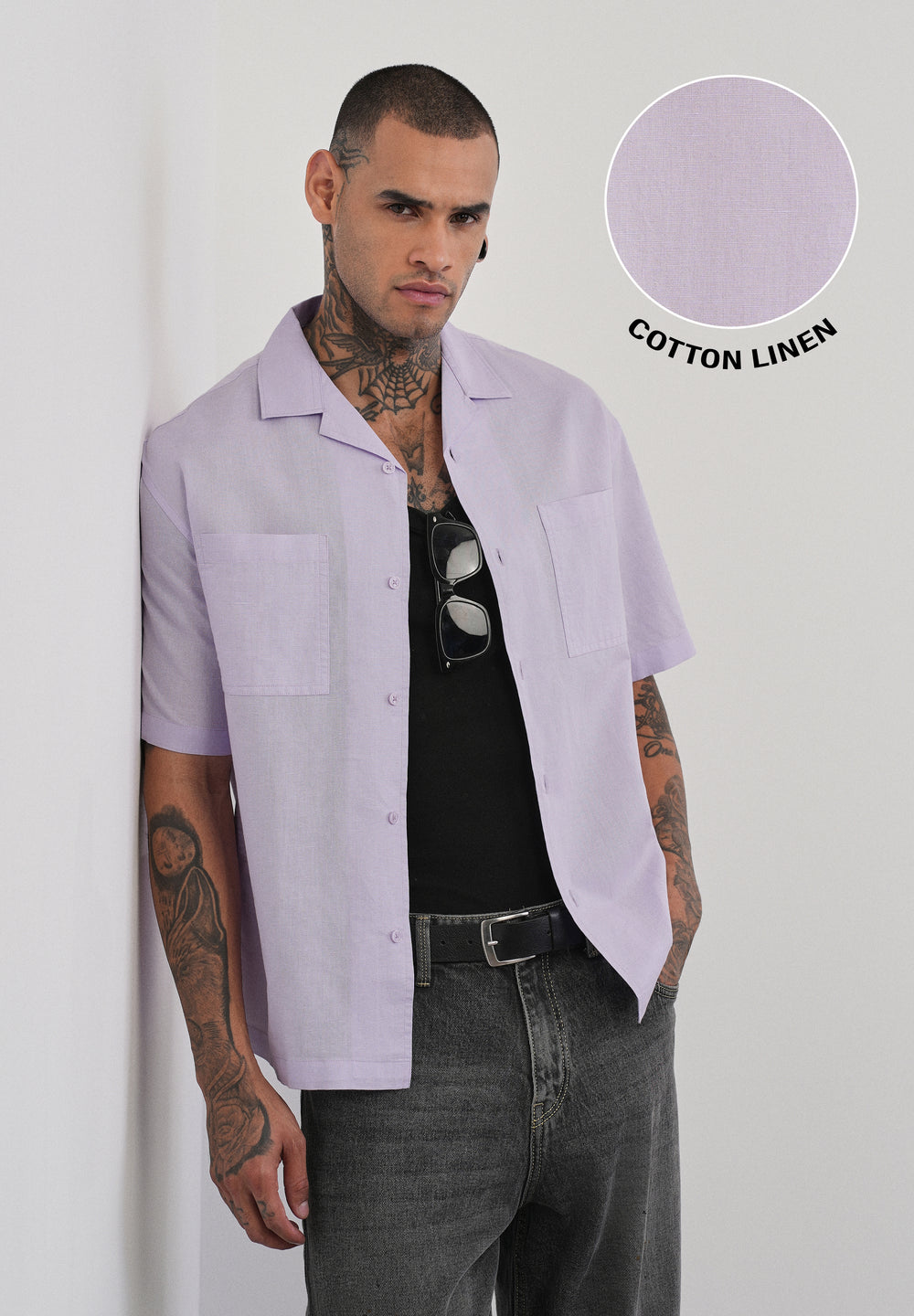 Lilac Double Pocket Cotton Linen Shirt