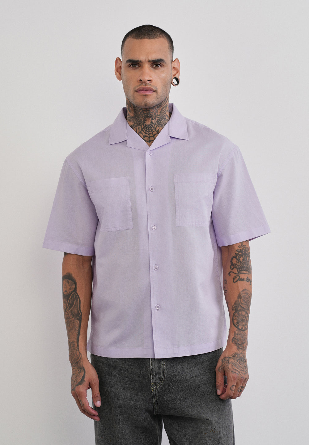 Lilac Double Pocket Cotton Linen Shirt