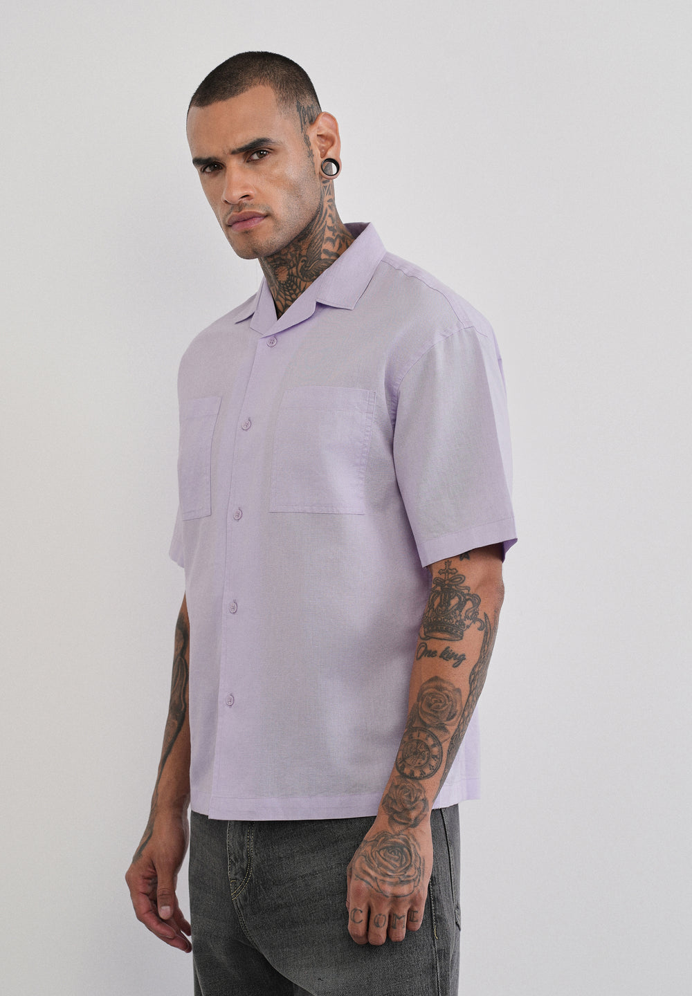 Lilac Double Pocket Cotton Linen Shirt