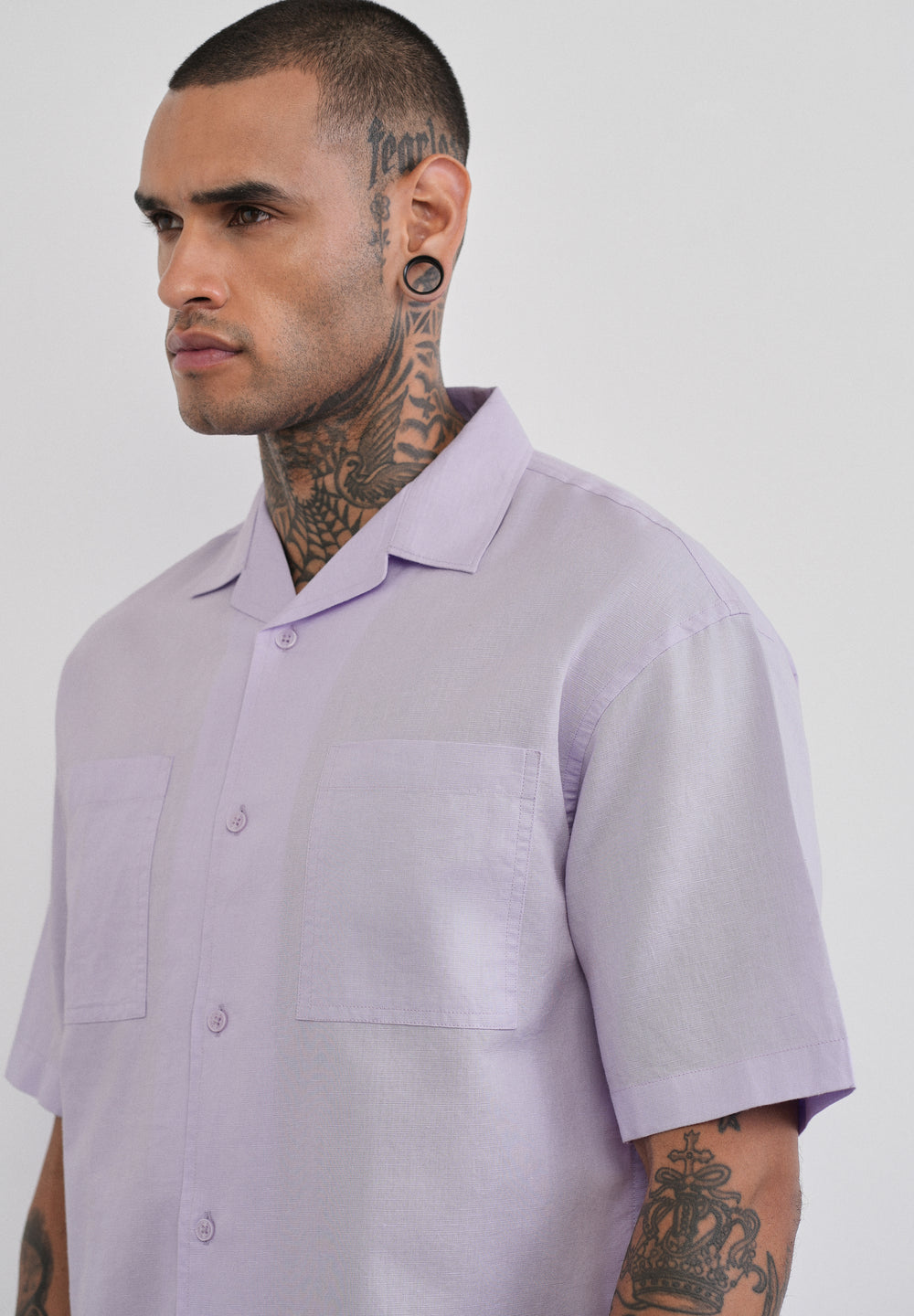 Lilac Double Pocket Cotton Linen Shirt