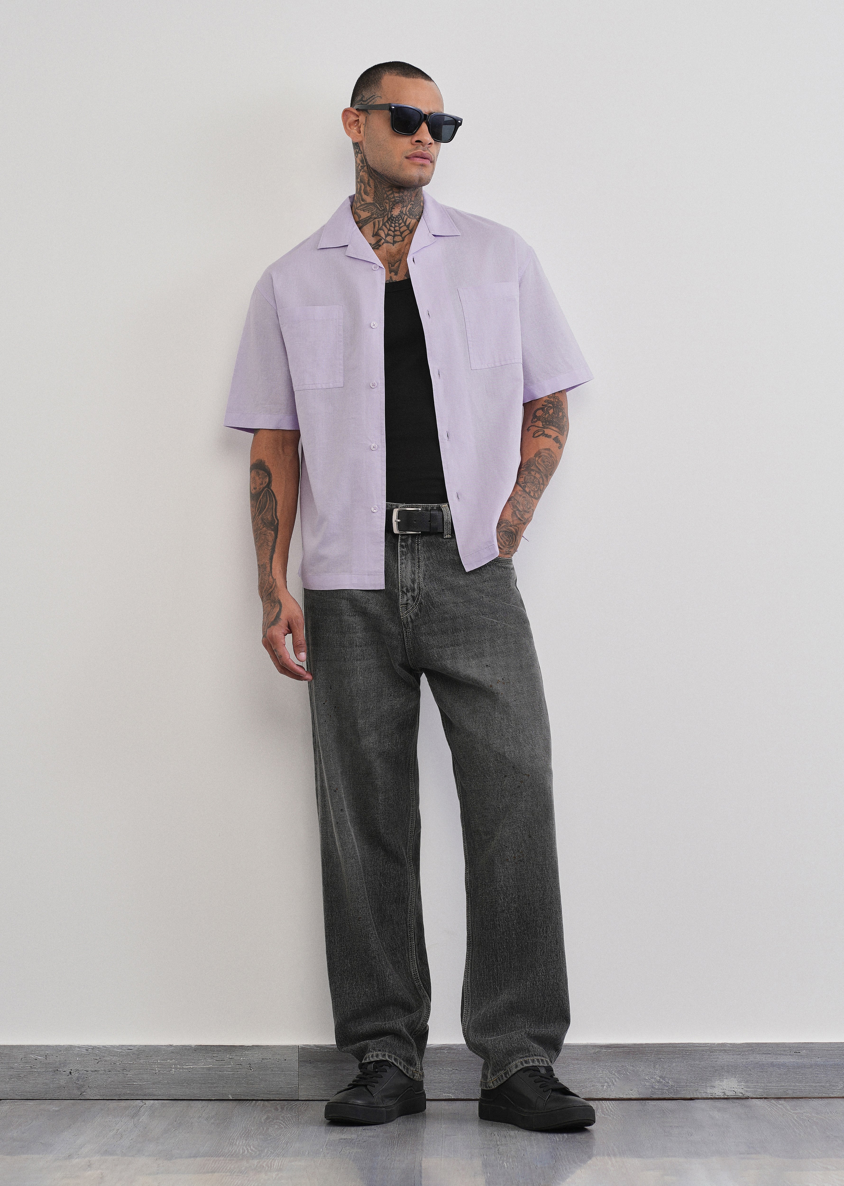 Lilac Double Pocket Cotton Linen Shirt