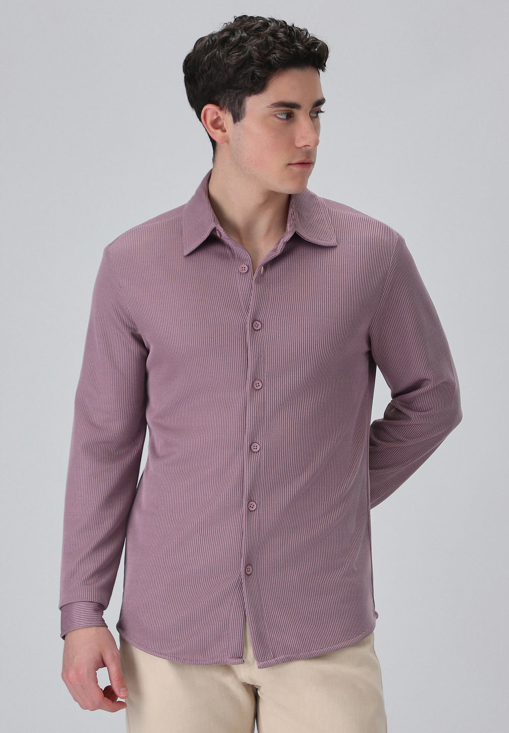 Lilac Plain Knitted Shirt