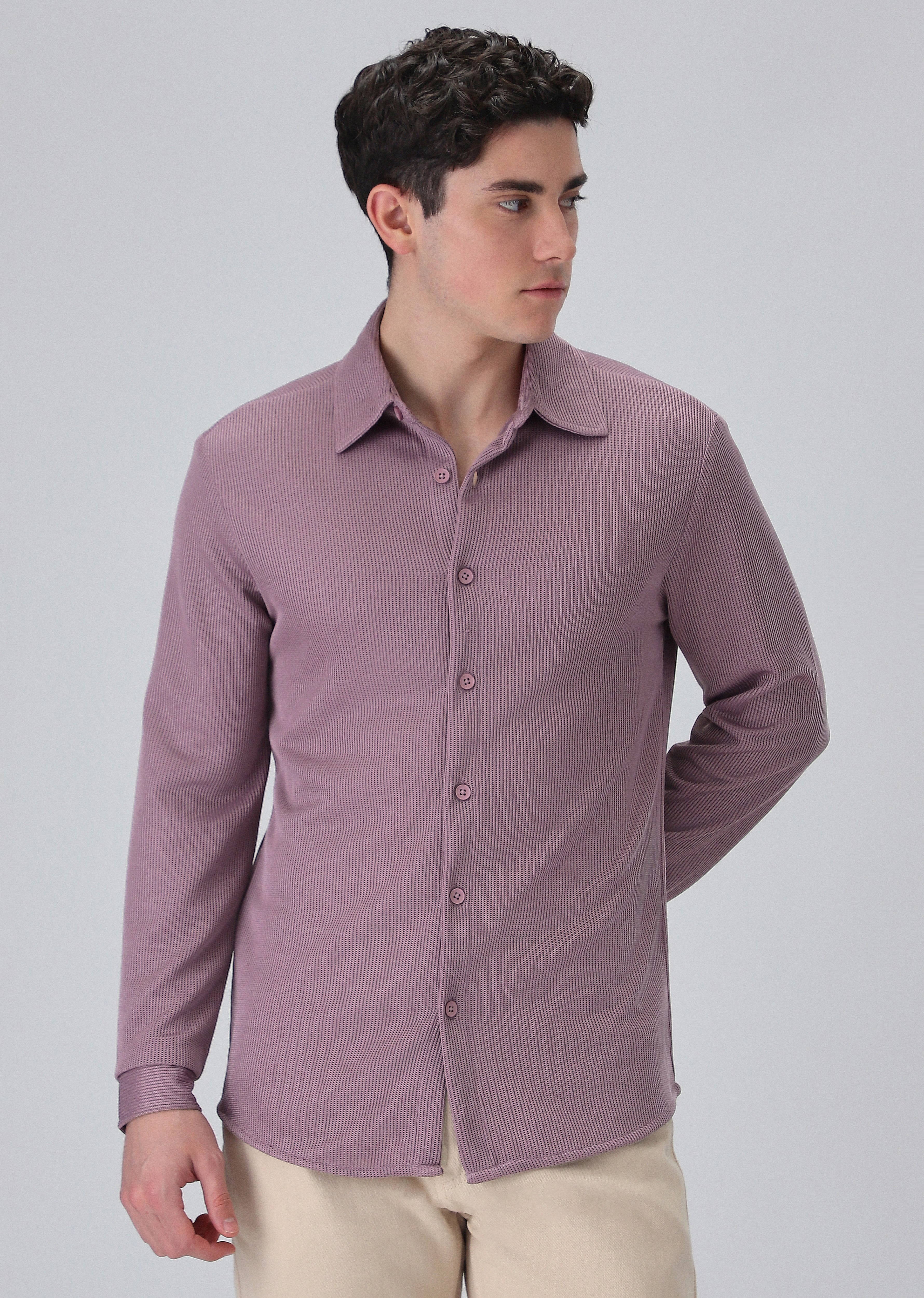 Lilac Plain Knitted Shirt