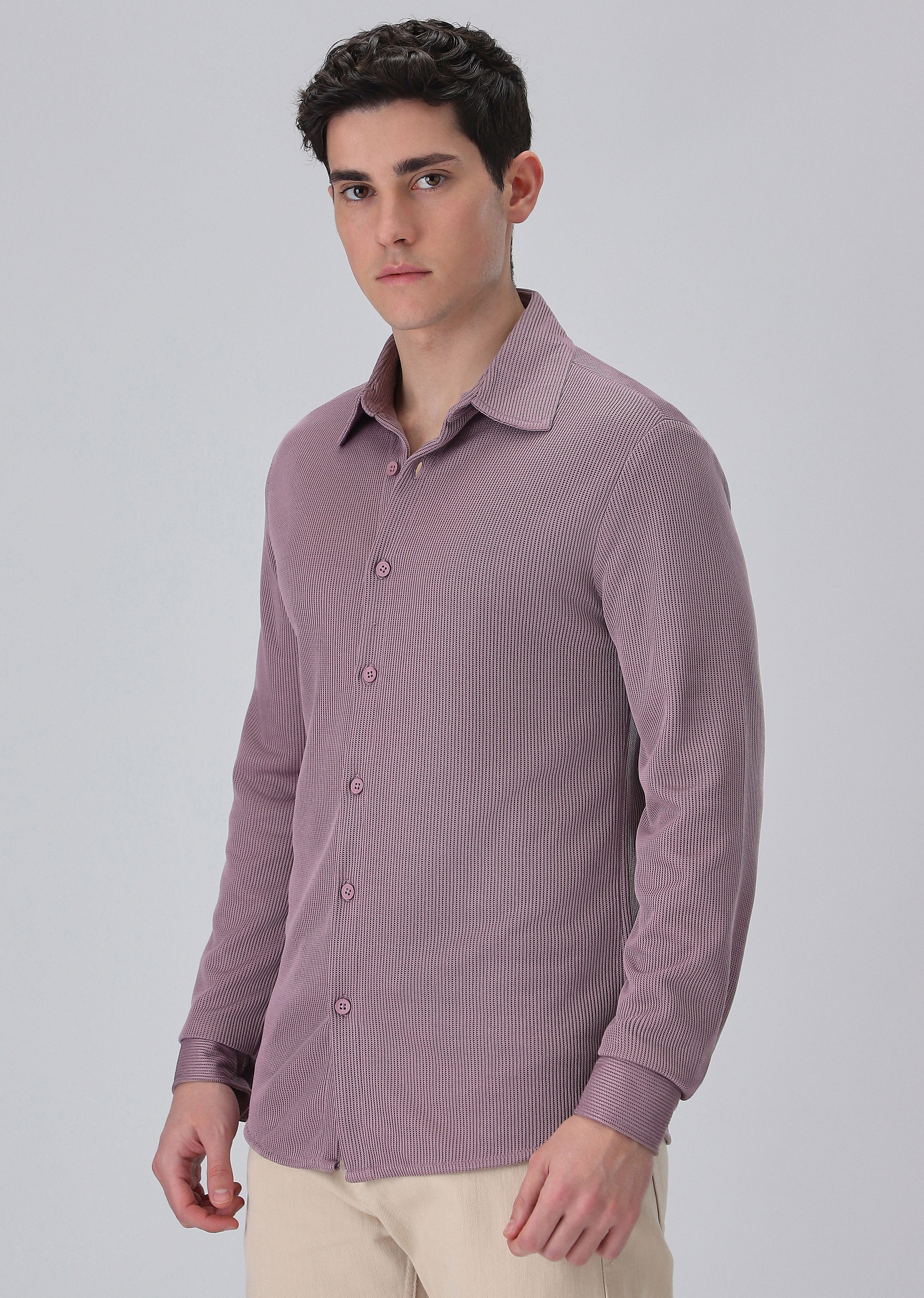 Lilac Plain Knitted Shirt