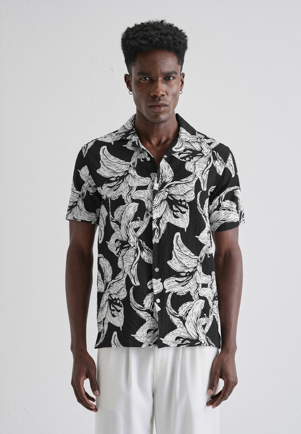 Lily Print White Popcorn Shirt
