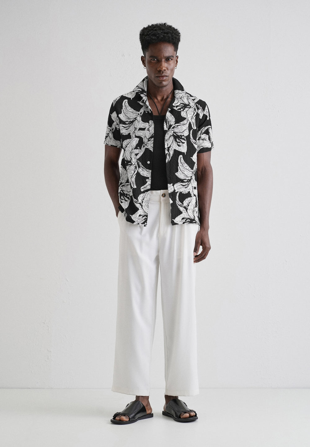 Lily Print White Popcorn Shirt
