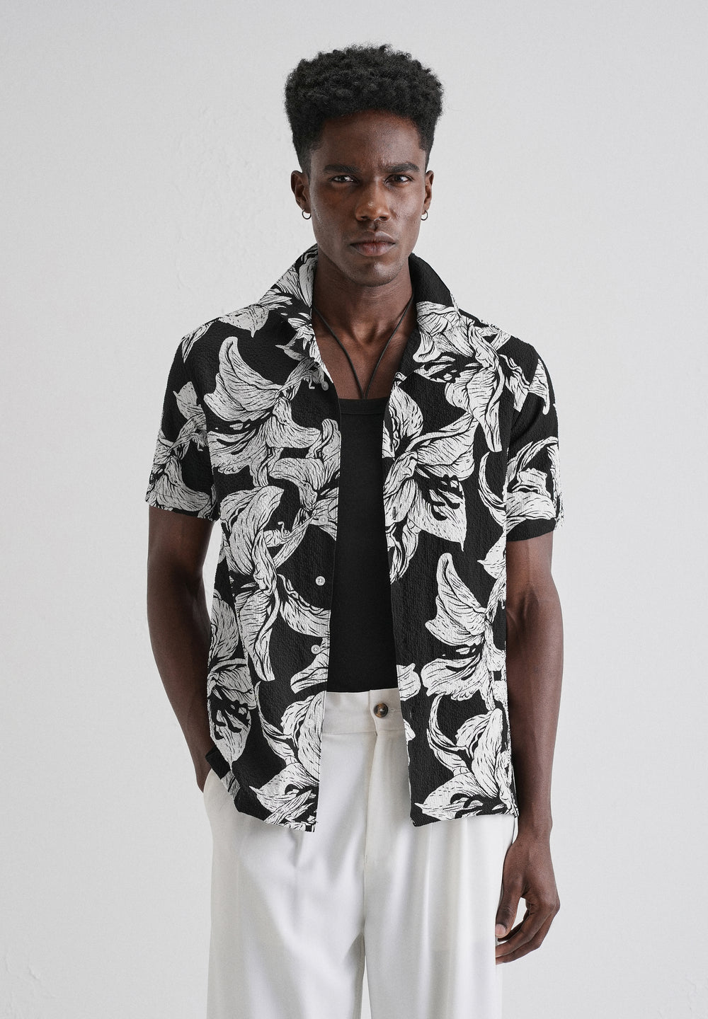 Lily Print White Popcorn Shirt