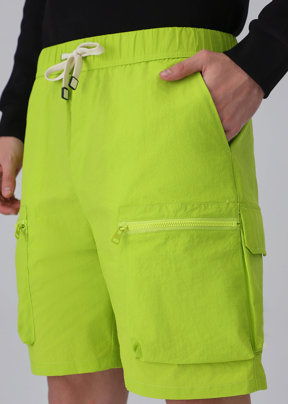 Lime Green Zip Pocket Cargo Shorts