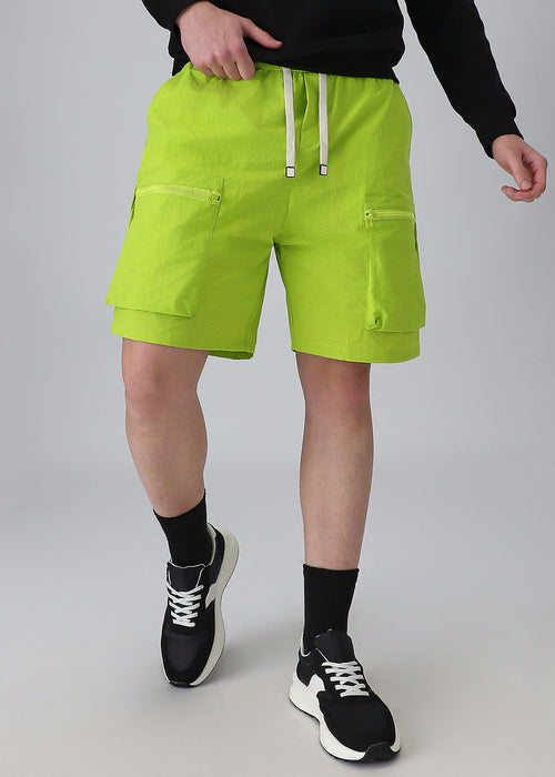 Lime Green Zip Pocket Cargo Shorts