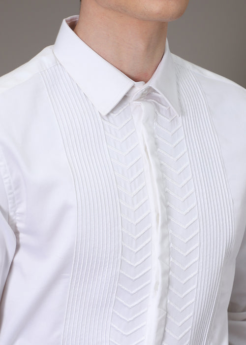 Line Needle Work White Shirt