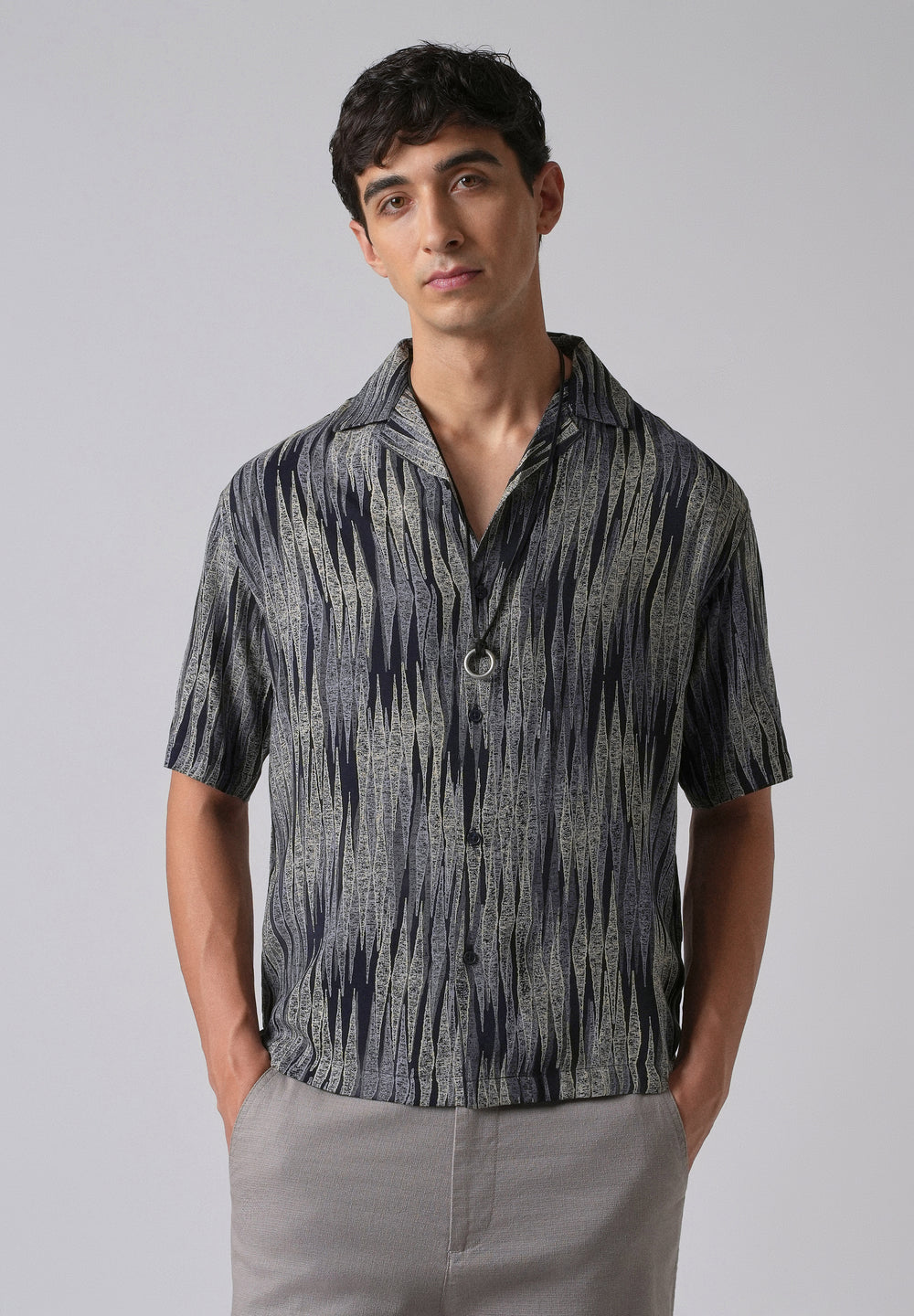 Linear Abstract Pattern Oversized Feather Shirt