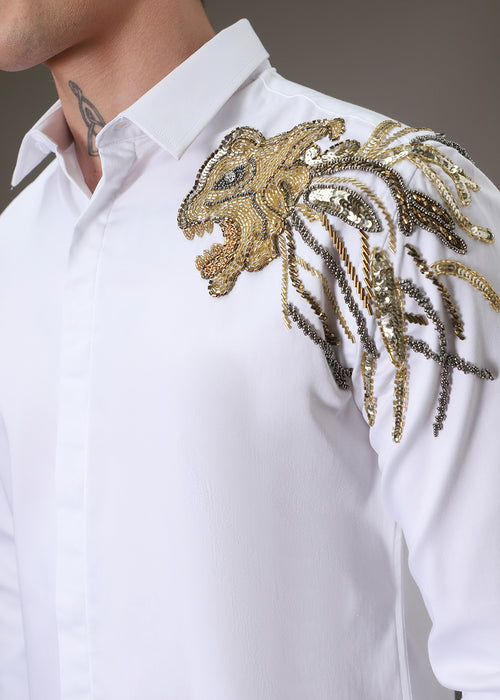 Lion Luxe White Sequenced Shirt