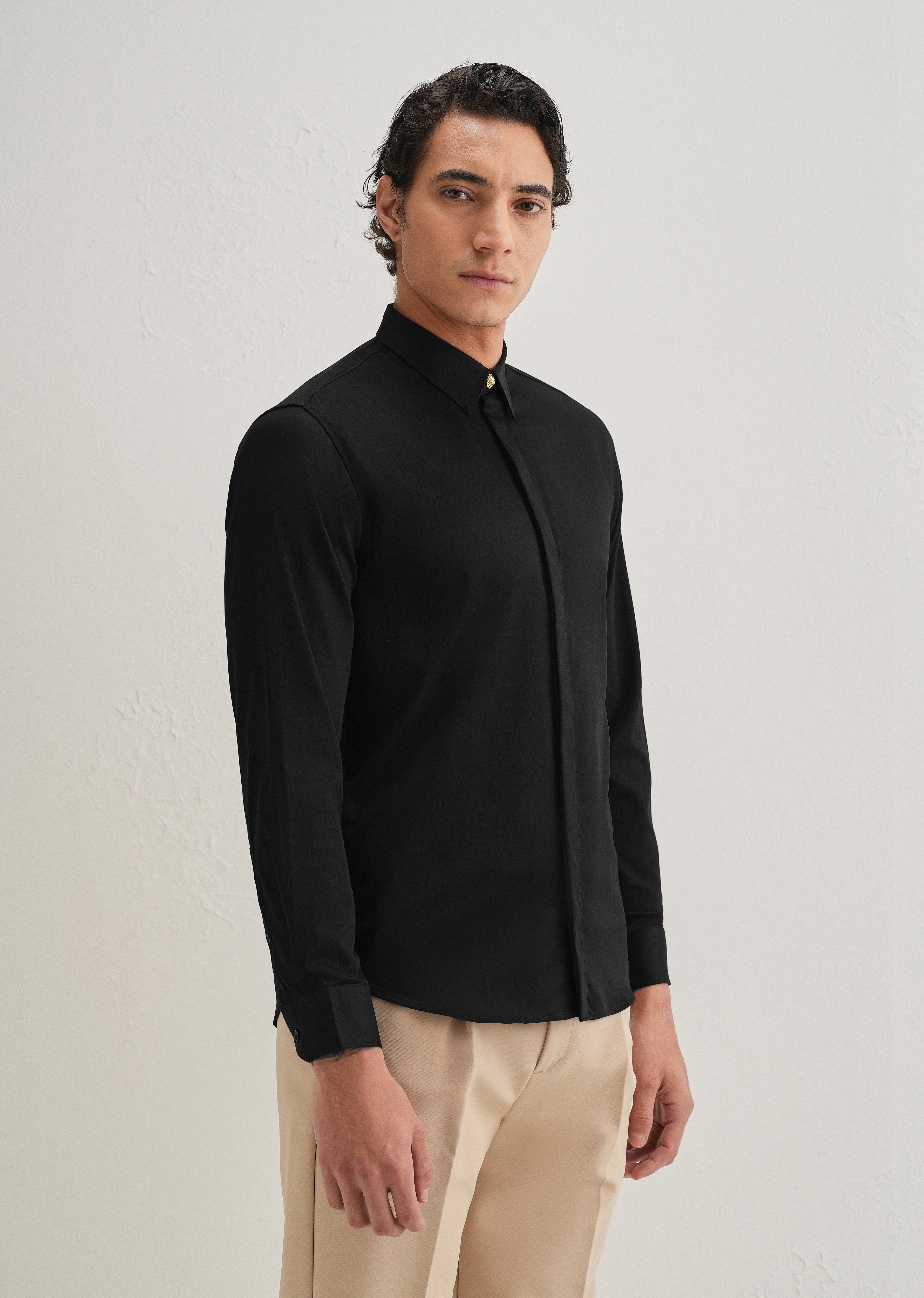 Lion Mane Embellished Black Designer Shirt