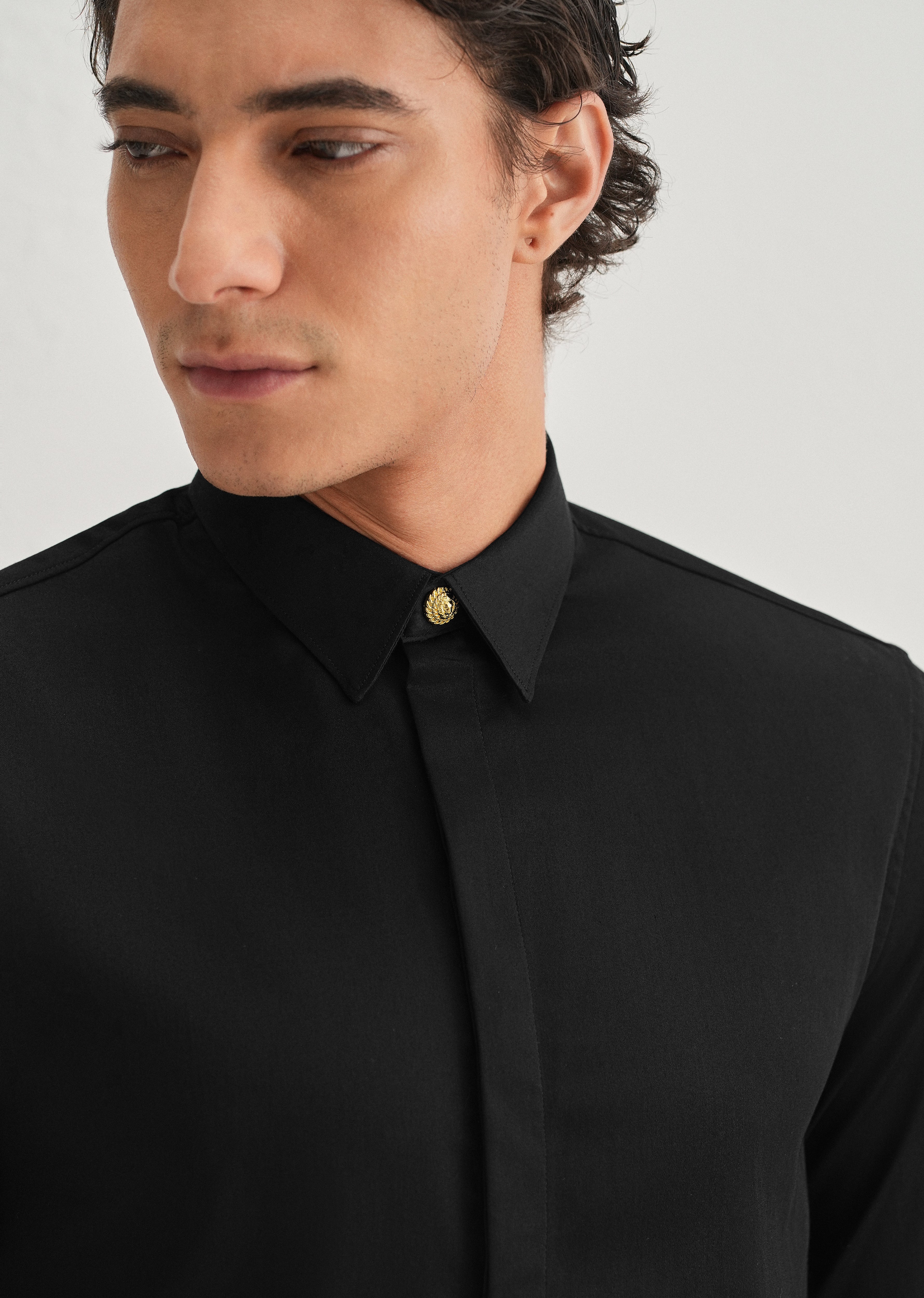 Lion Mane Embellished Black Designer Shirt