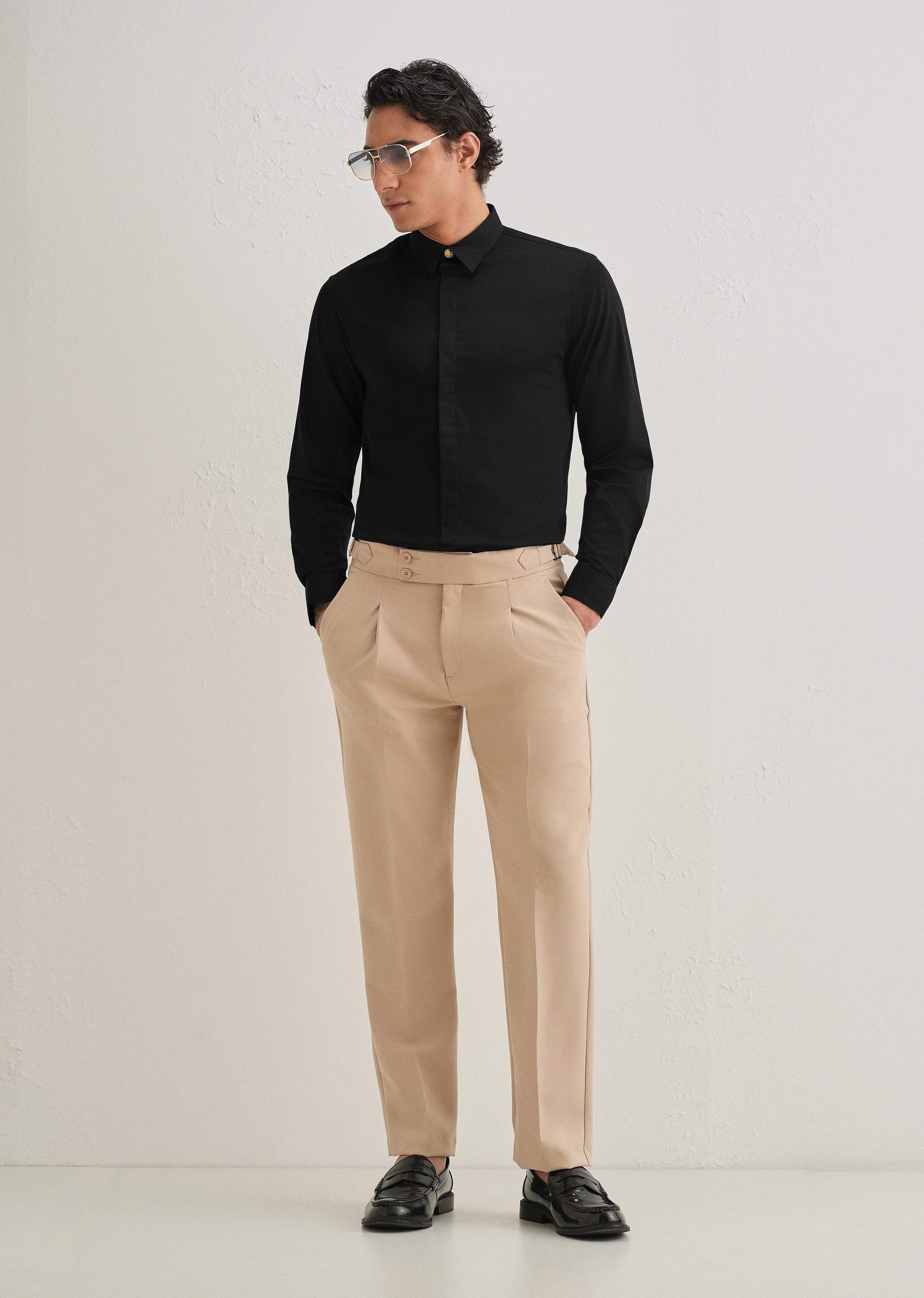 Lion Mane Embellished Black Designer Shirt