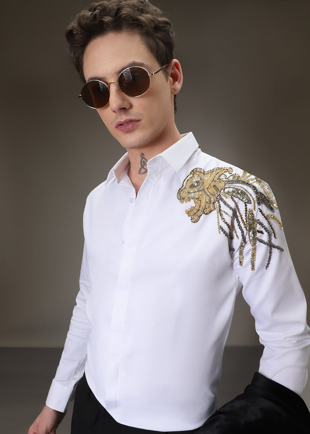 Lion Luxe White Sequenced Shirt