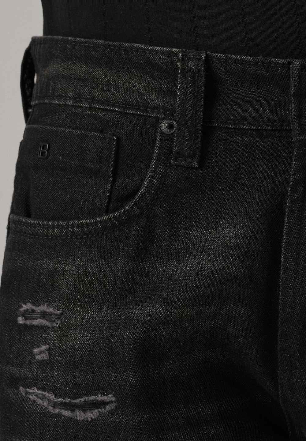 Low Fade Ripped Black Straight Fit Jeans