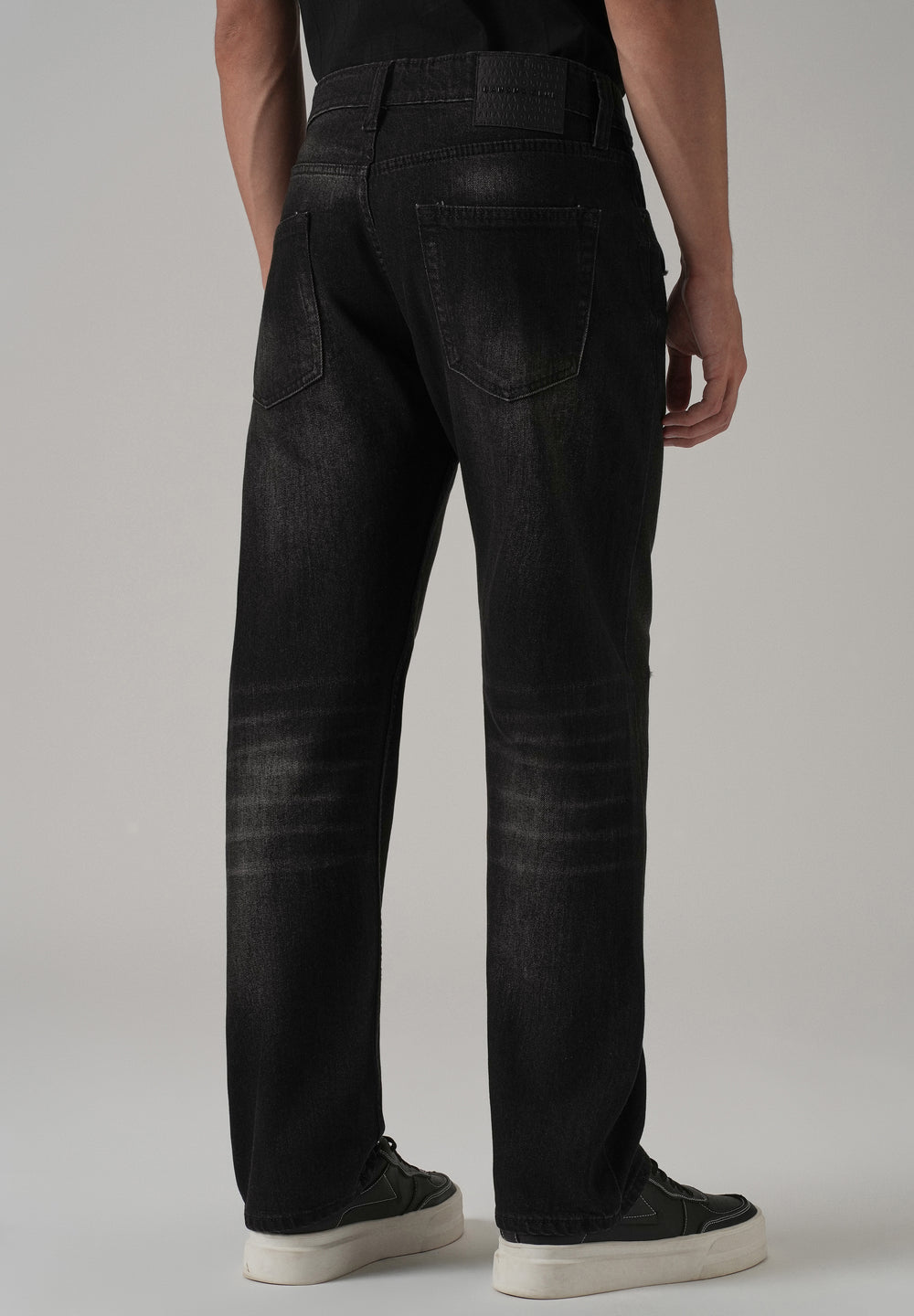 Low Fade Ripped Black Straight Fit Jeans