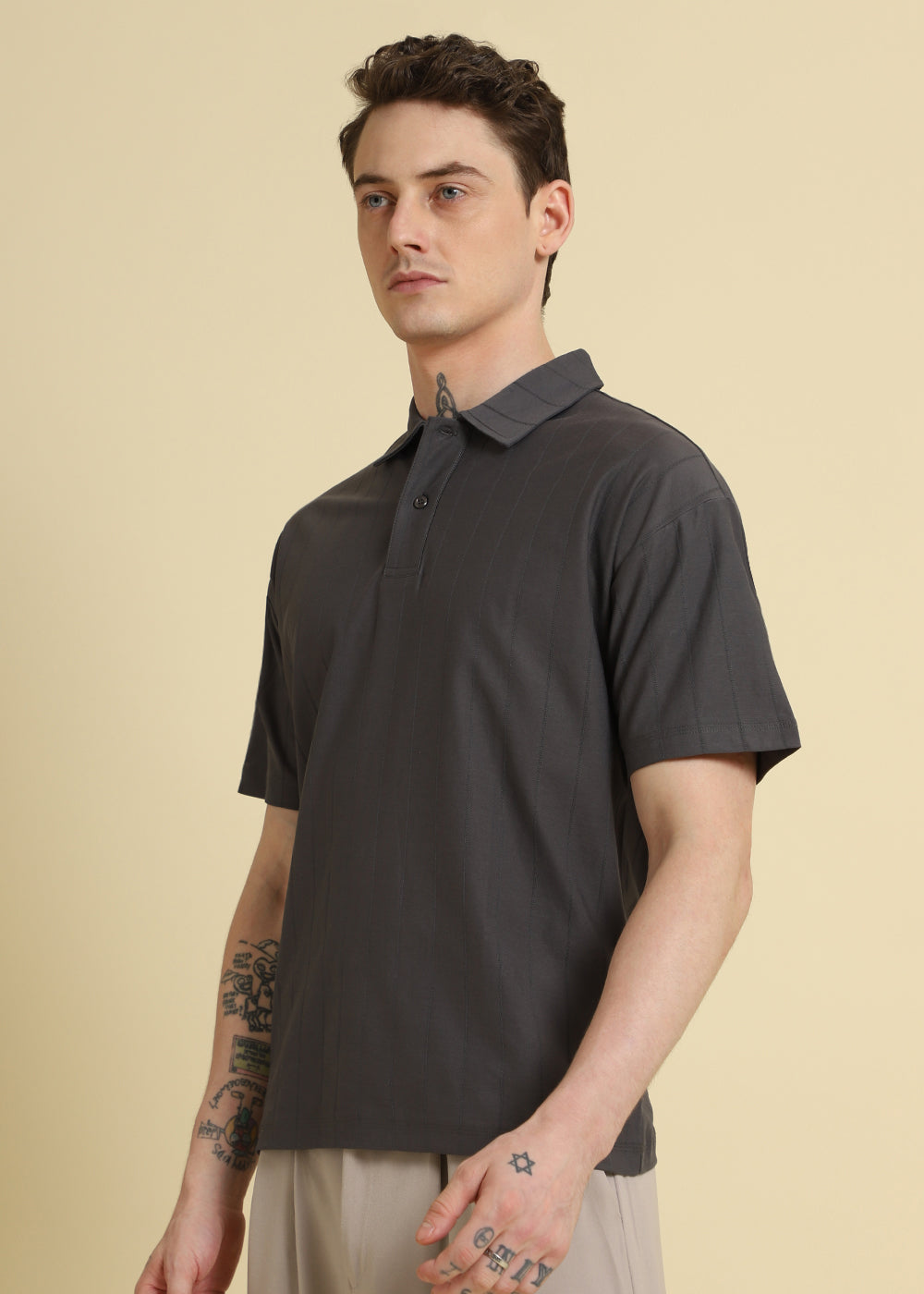 Magnetic Grey Striped Polo T-shirt