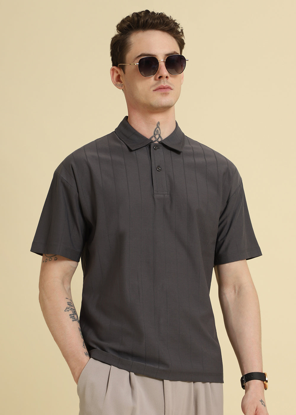 Magnetic Grey Striped Polo T-shirt