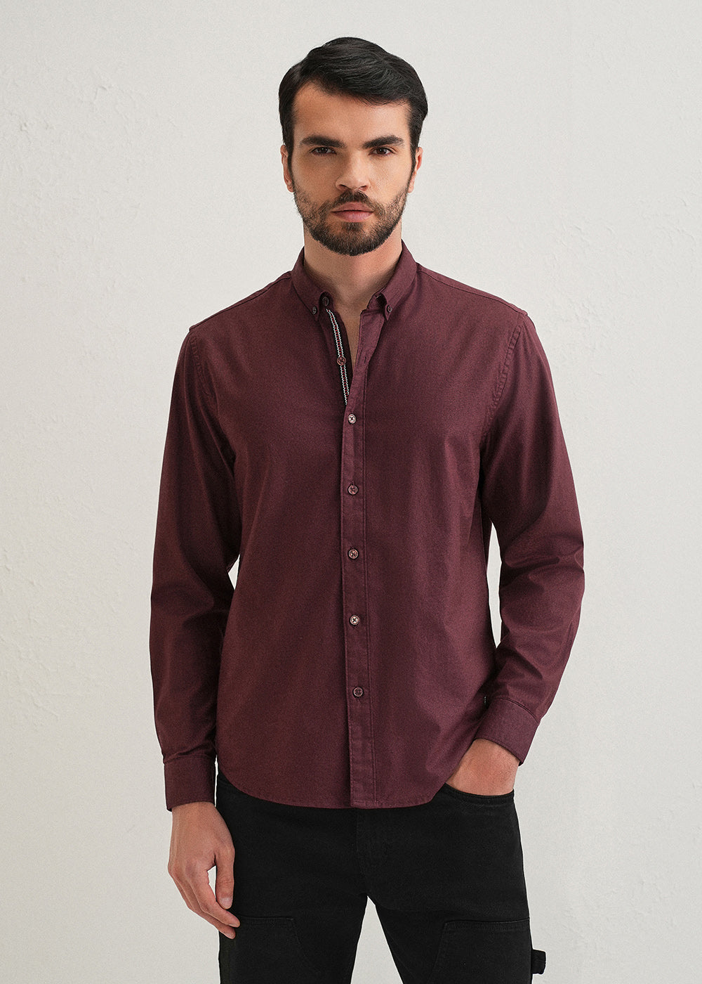 Mahogany Red Contrast Placket Shirt