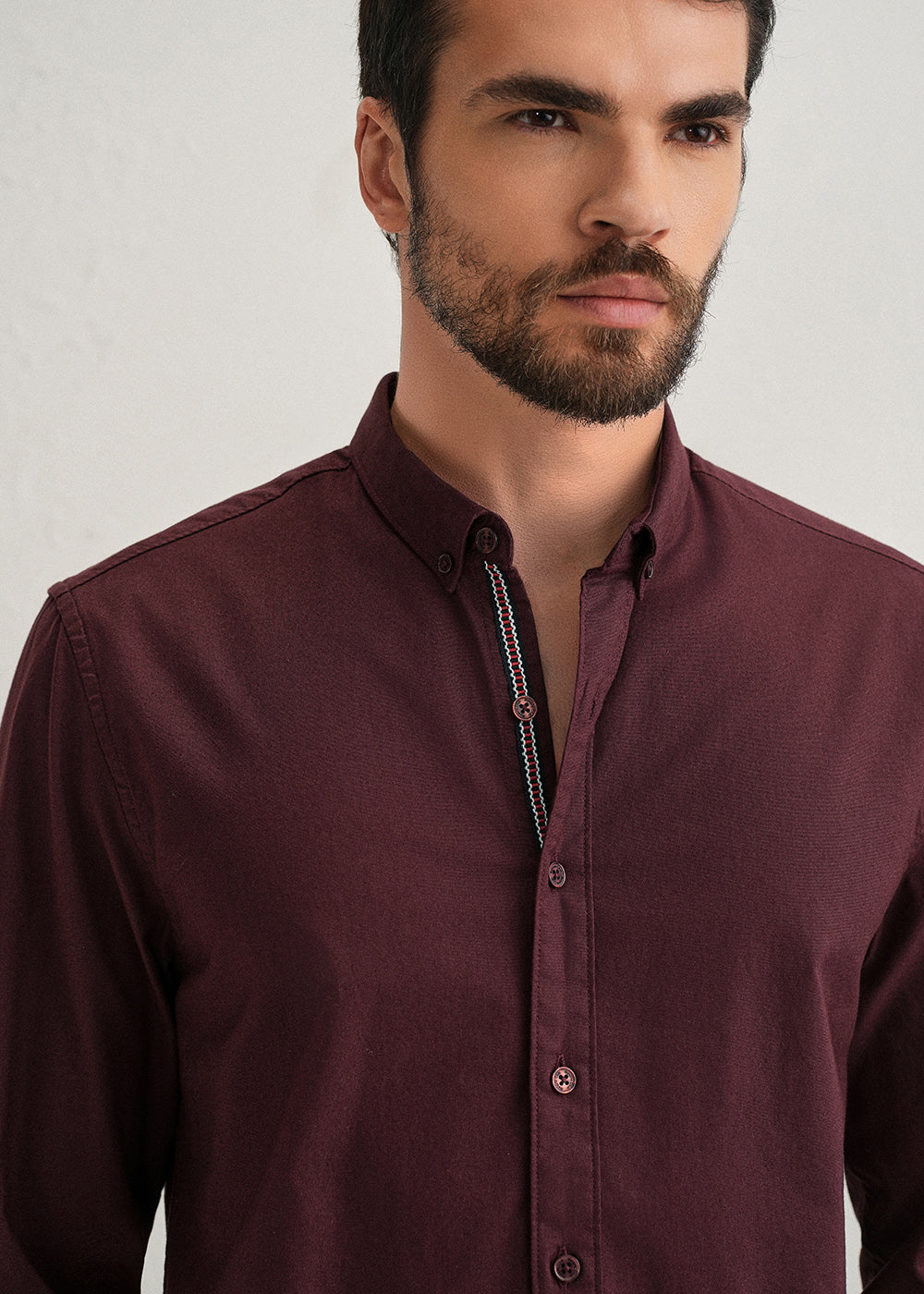 Mahogany Red Contrast Placket Shirt