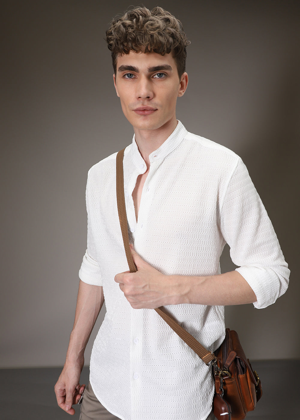 Marble White Knitted Crochet Shirt