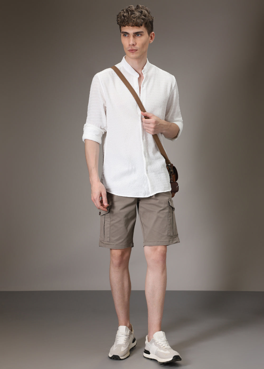 Marble White Knitted Crochet Shirt