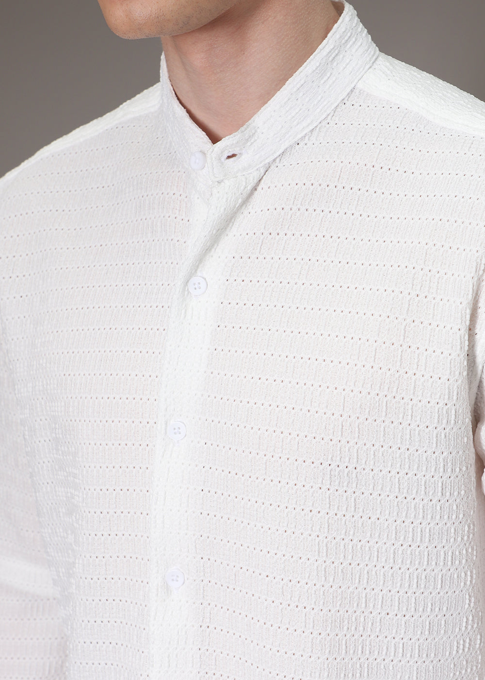 Marble White Knitted Crochet Shirt