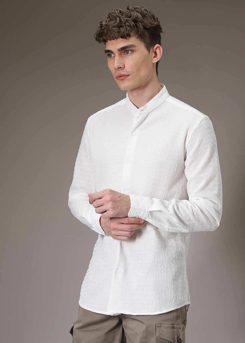 Marble White Knitted Crochet Shirt