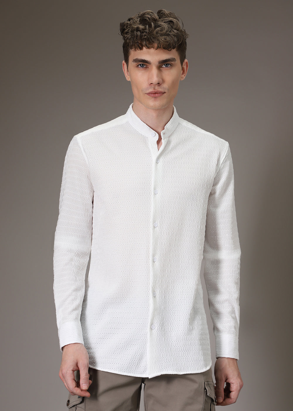 Marble White Knitted Crochet Shirt
