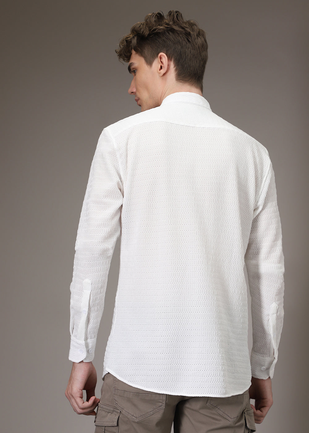 Marble White Knitted Crochet Shirt