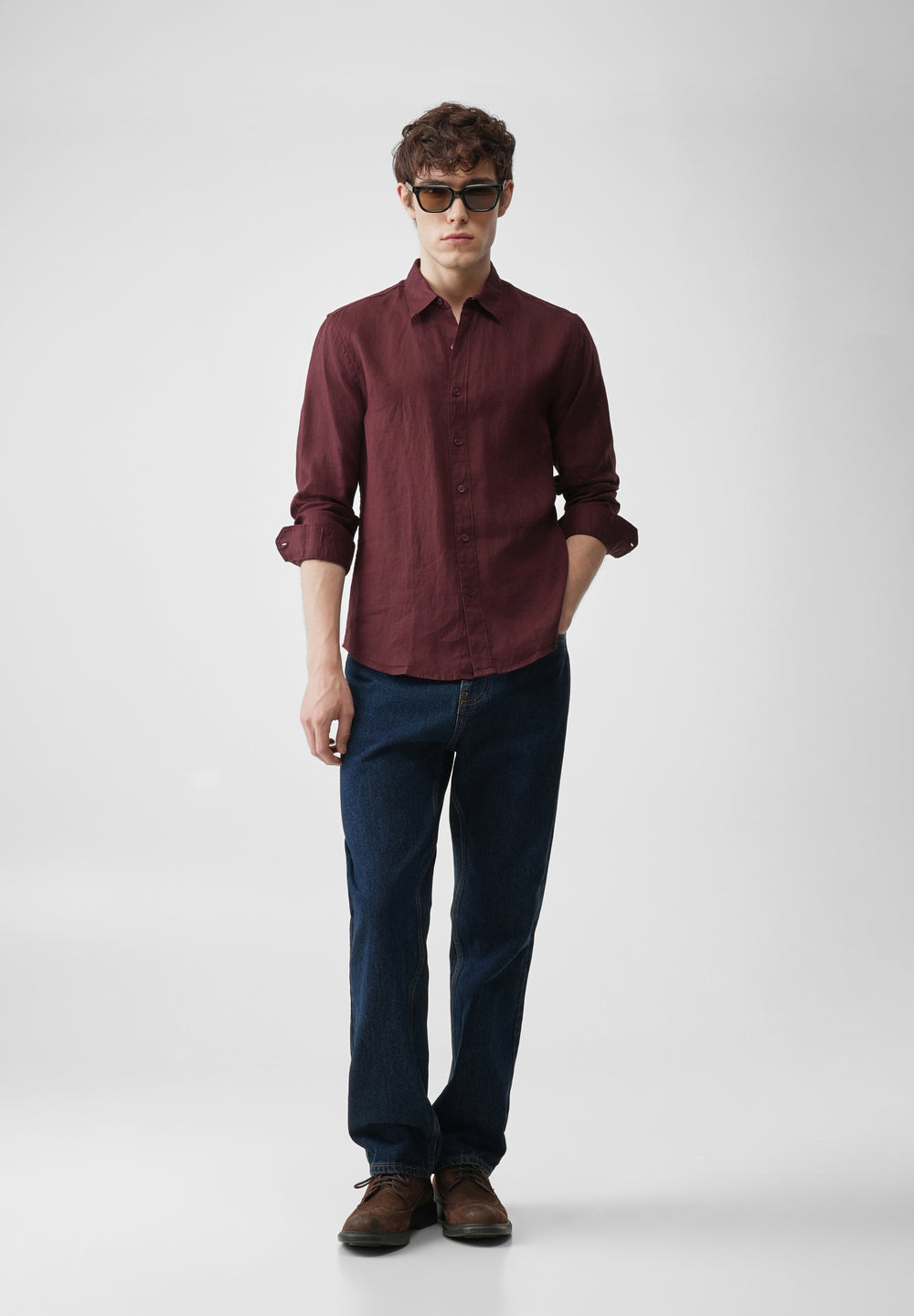 Maroon 100% Pure Linen Shirt