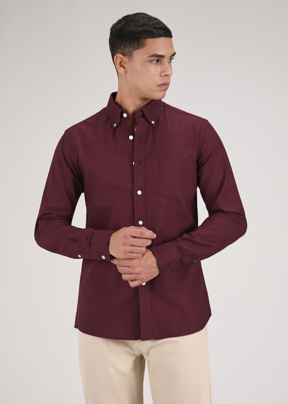 Maroon Cotton Oxford Shirt