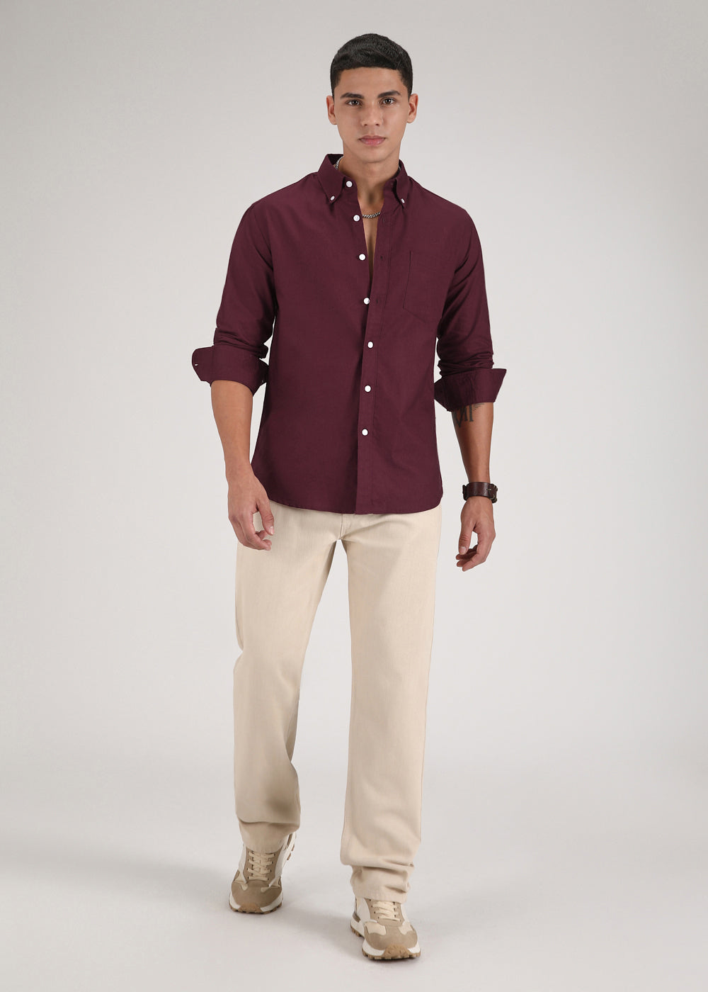 Maroon Cotton Oxford Shirt