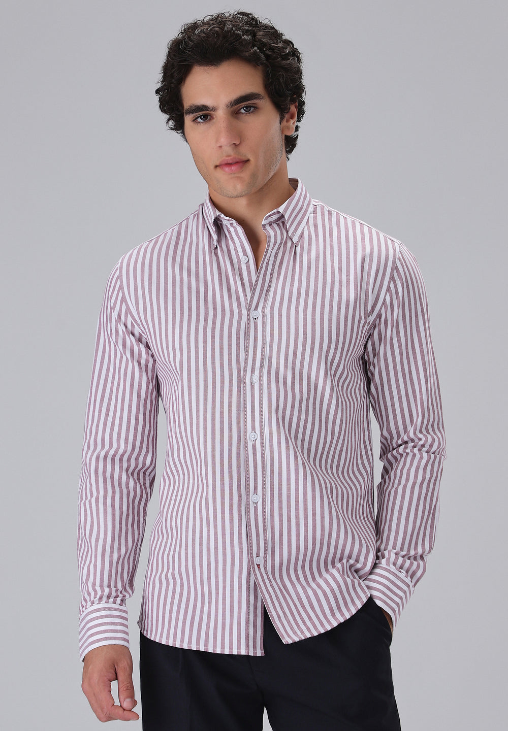 Maroon Cotton Oxford Stripe Shirt
