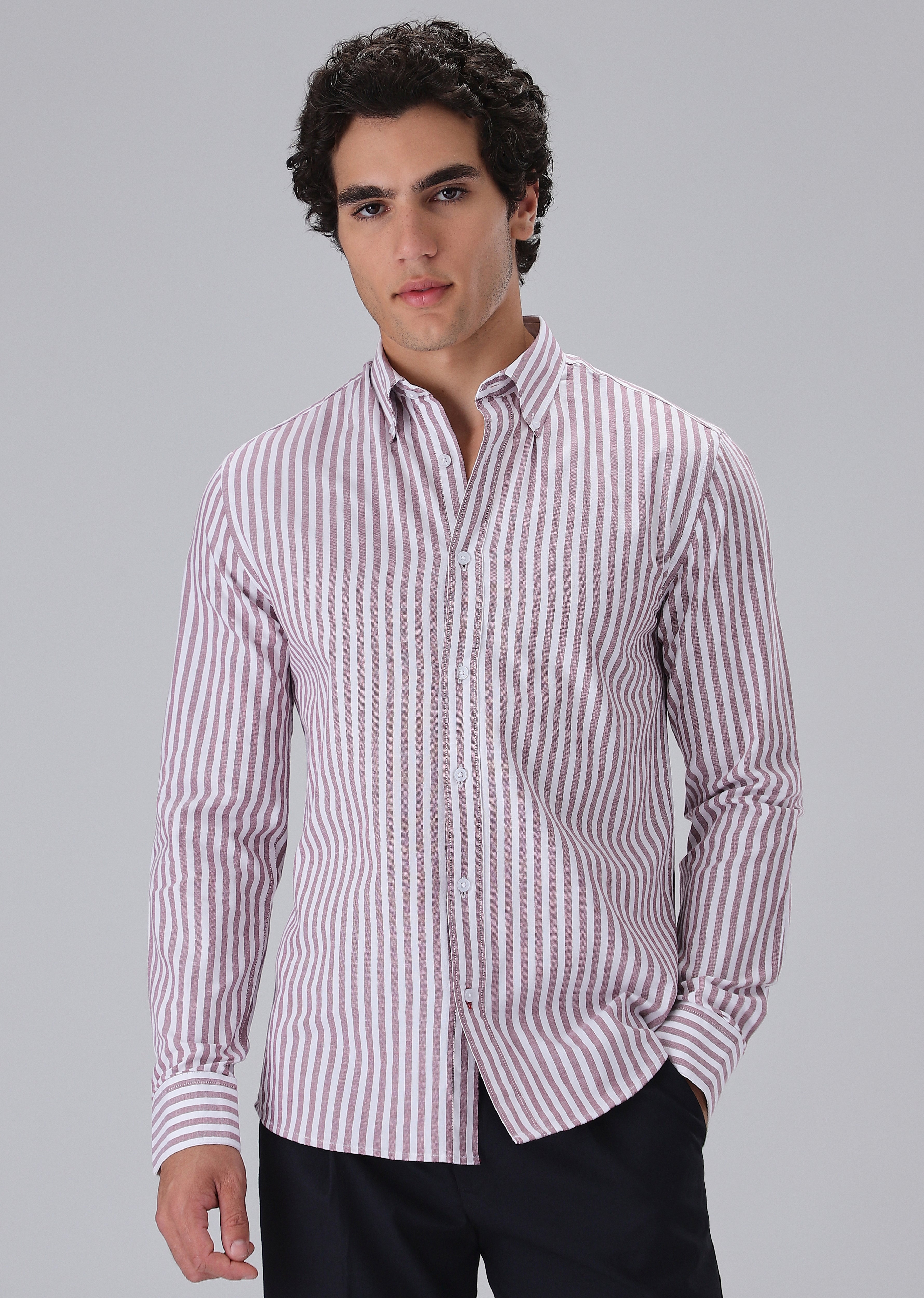 Maroon Cotton Oxford Stripe Shirt