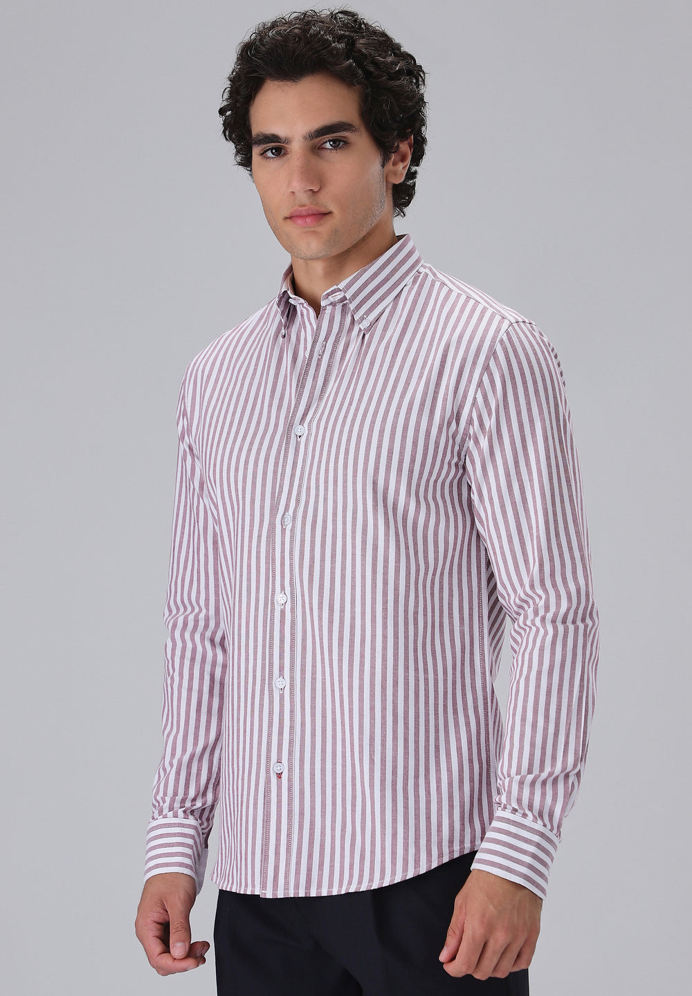 Maroon Cotton Oxford Stripe Shirt