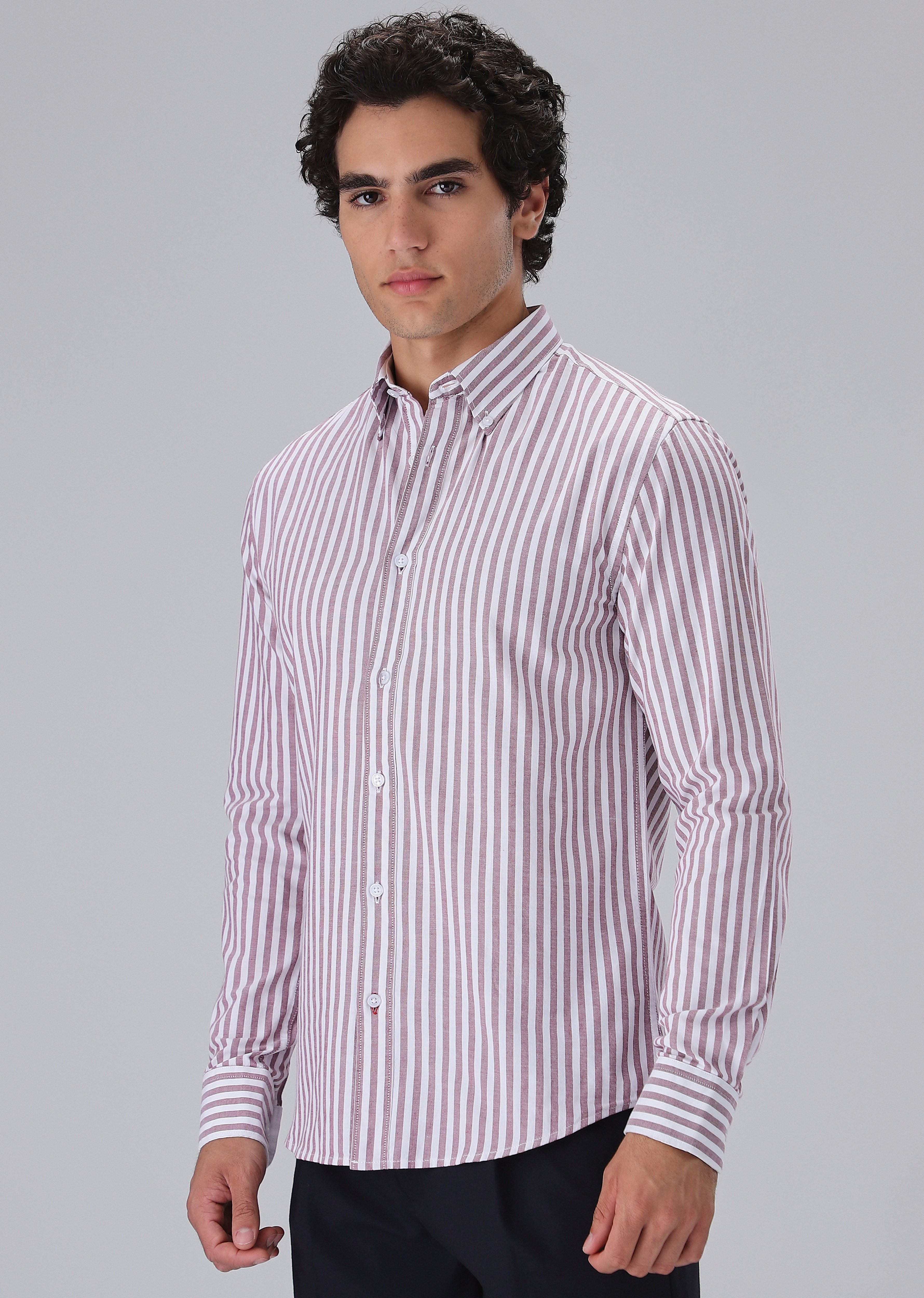 Maroon Cotton Oxford Stripe Shirt