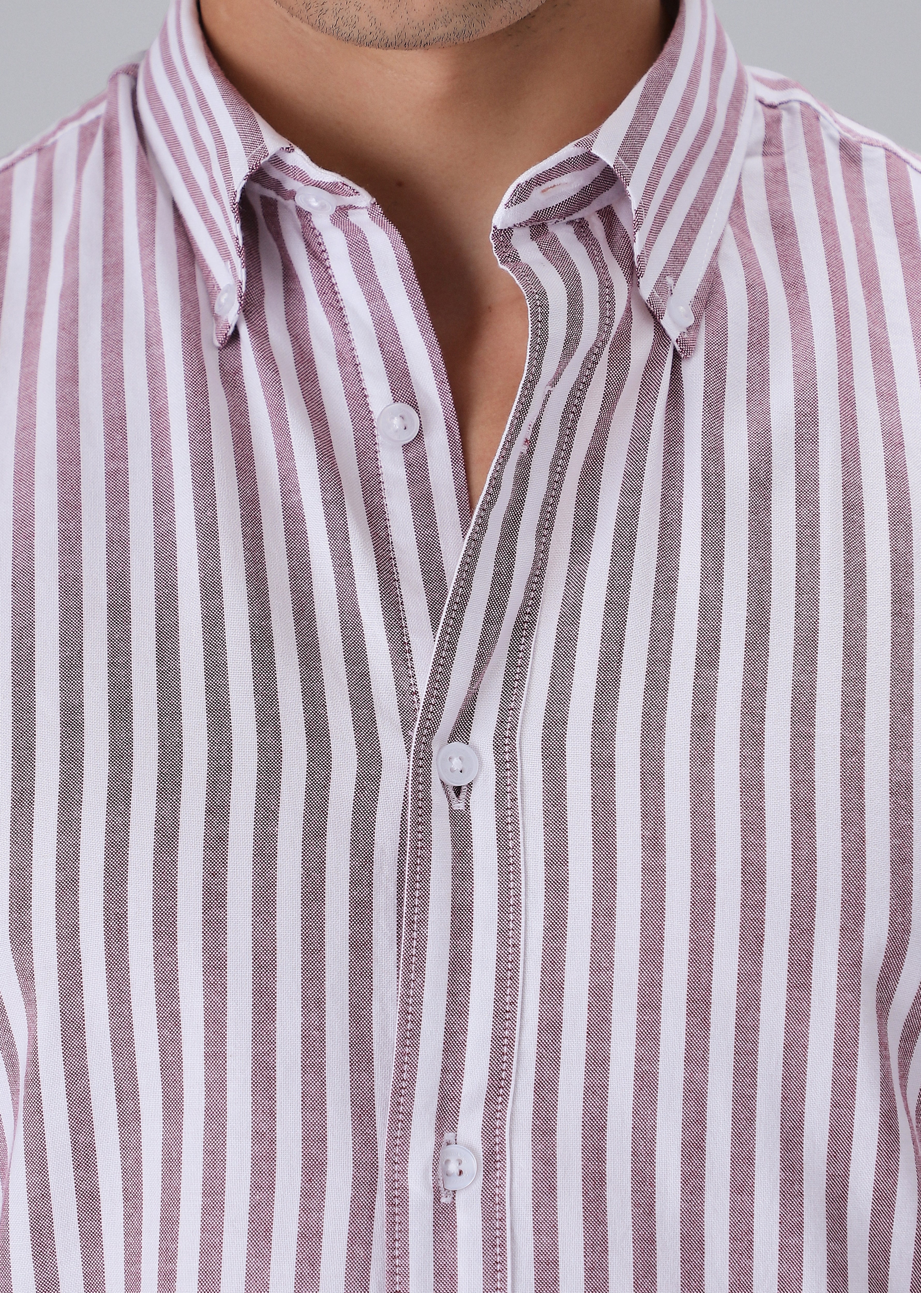 Maroon Cotton Oxford Stripe Shirt