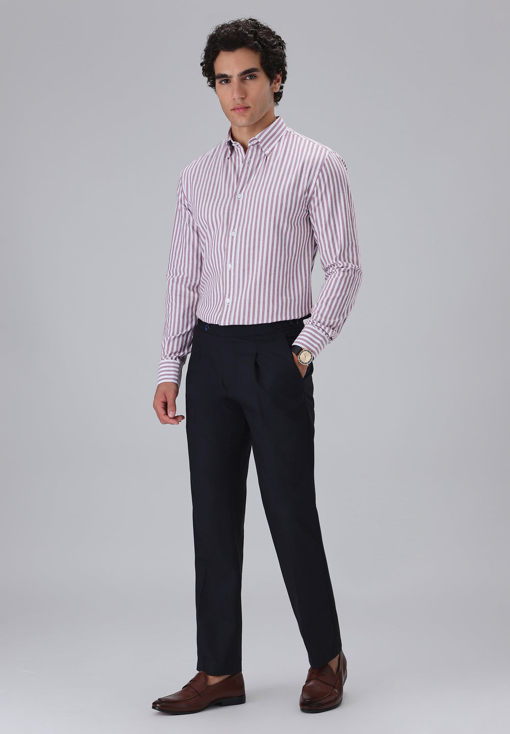 Maroon Cotton Oxford Stripe Shirt