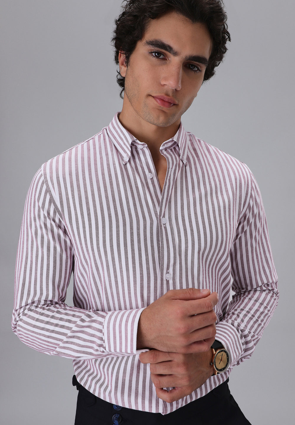 Maroon Cotton Oxford Stripe Shirt