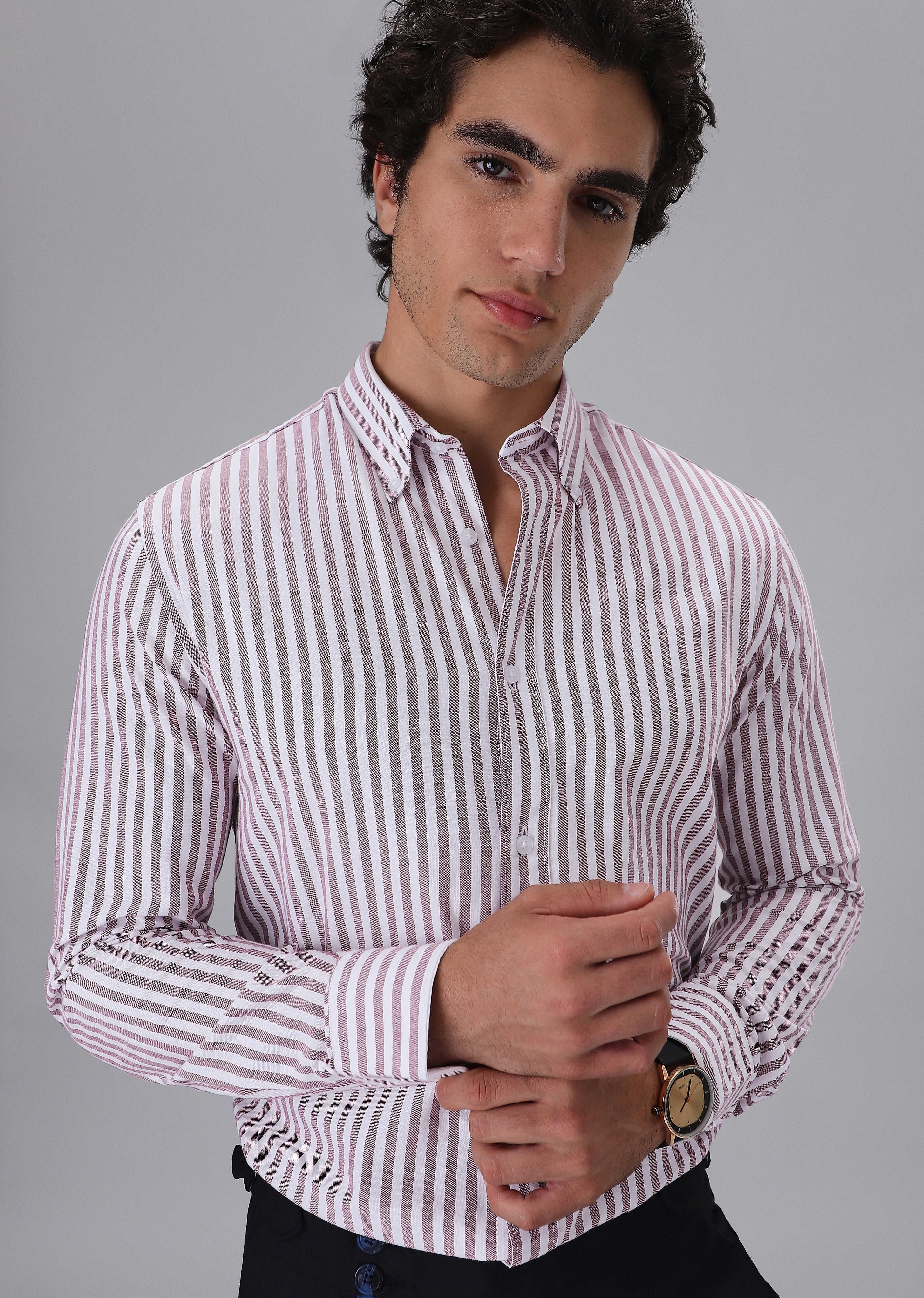 Maroon Cotton Oxford Stripe Shirt