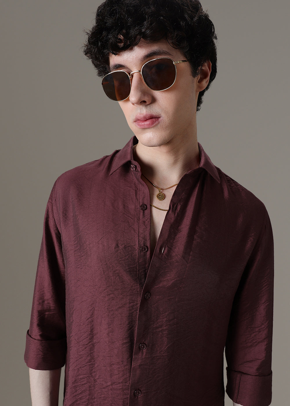 Maroon Crushed Satin Shirt