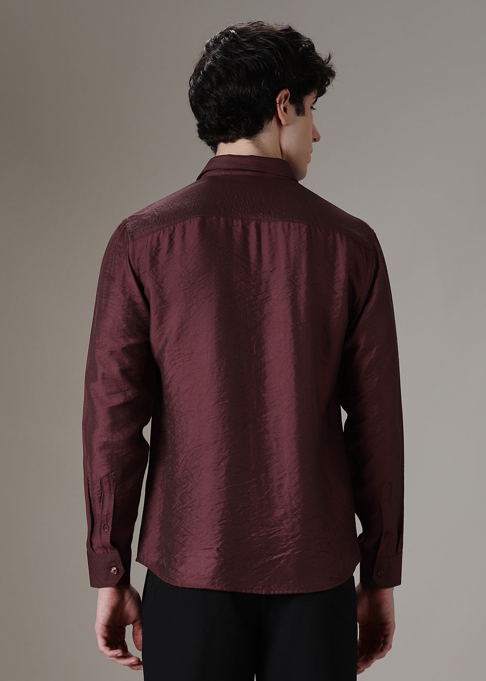 Maroon Crushed Satin Shirt