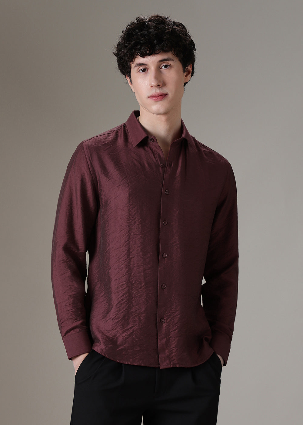 Maroon Crushed Satin Shirt