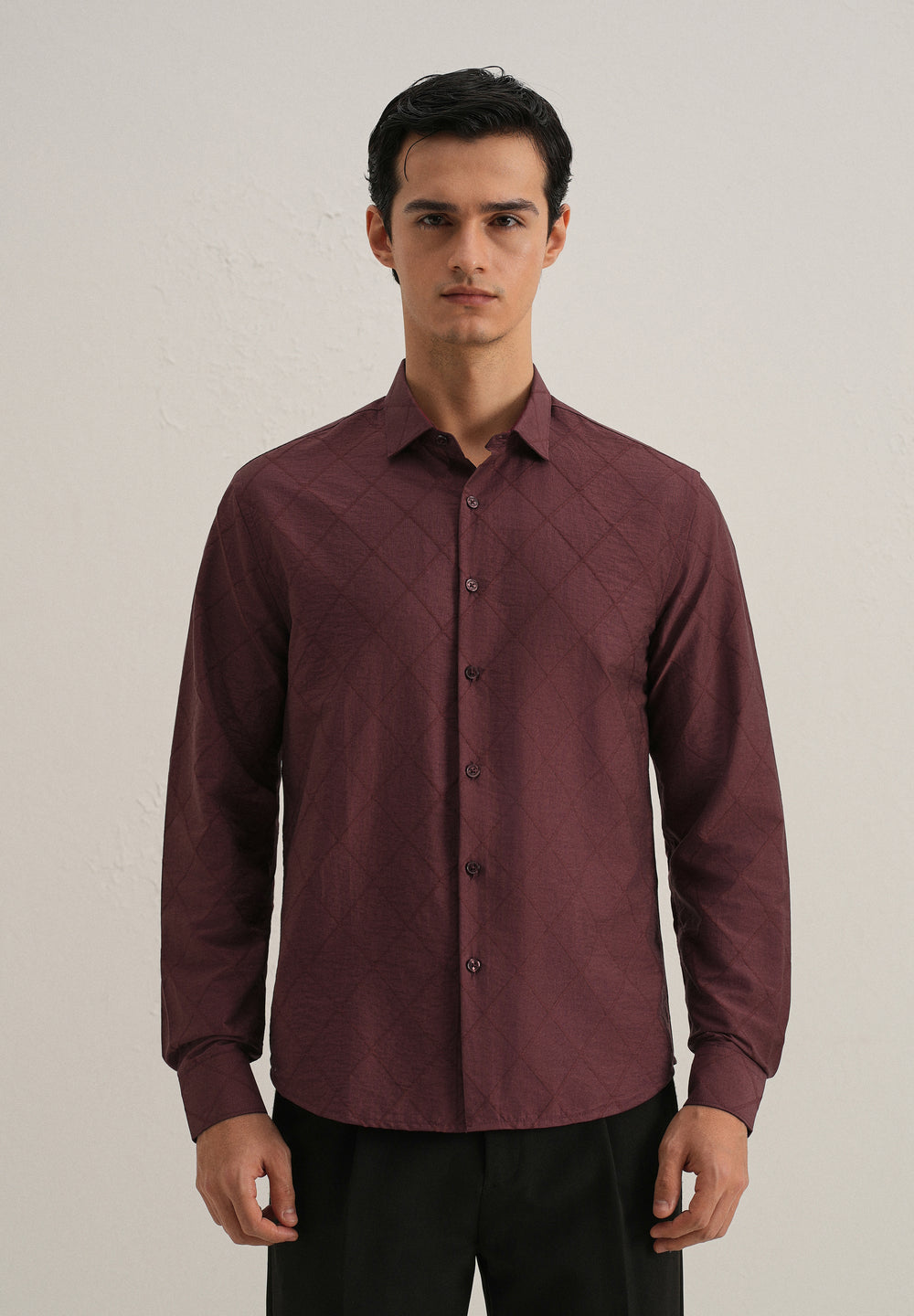 Maroon Diamond Self Pattern Shirt