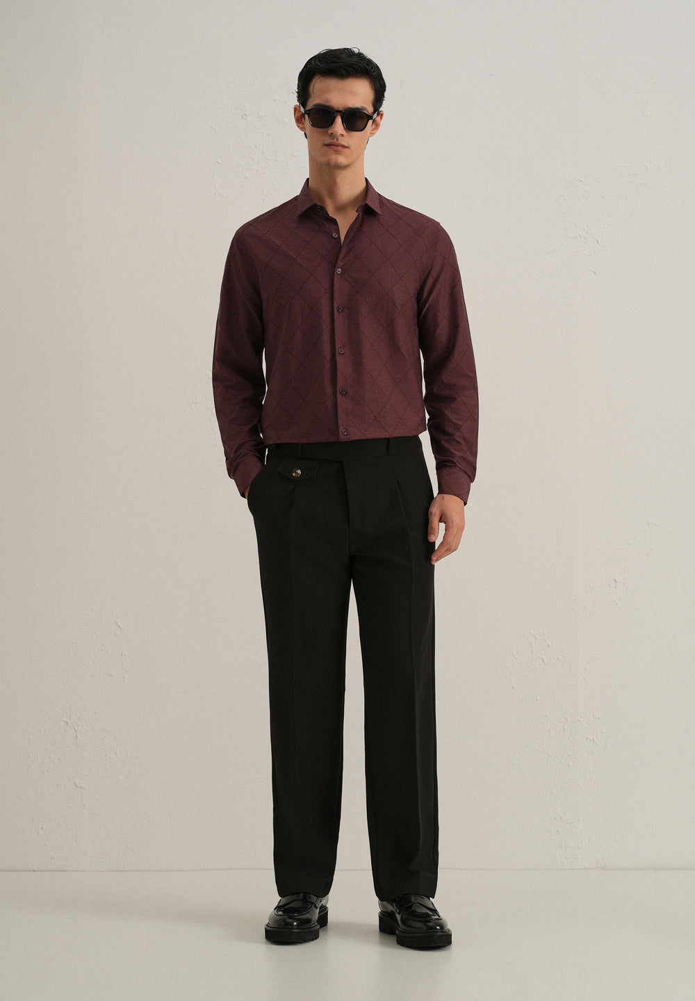 Maroon Diamond Self Pattern Shirt
